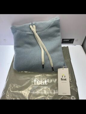 Feat Light Blue Cozy Hoodie with matching sweat pants Cream Drawstrings unisex